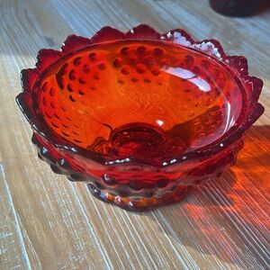 Vintage Fenton Hobnail Pattern Amberina Candy Bowl.